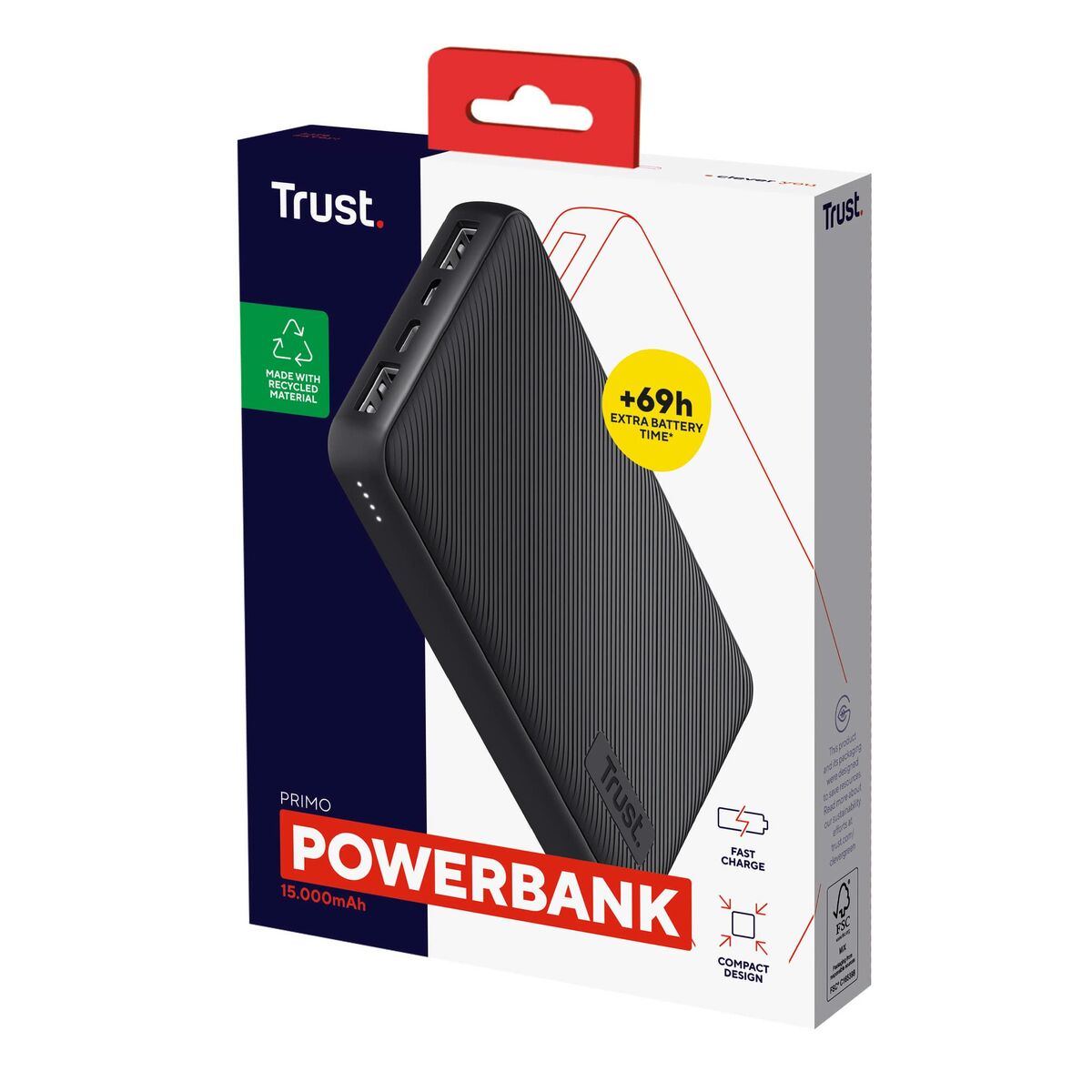 TRUST Powerbank PRIMO 15.000 mAh ECO - Black
