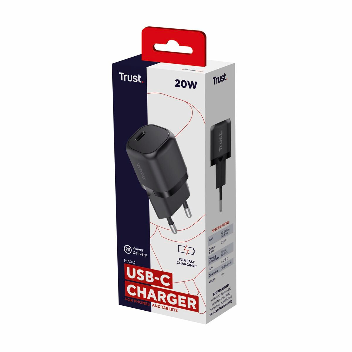 TRUST Maxo 20W Ultra-Compact USB-C PD Charger EU Black