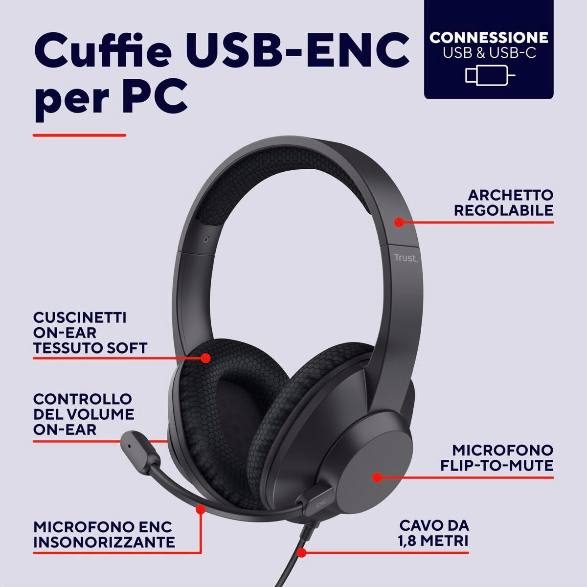 TRUST Casque-micro AYDA MAX ENC pour ordinateur USB