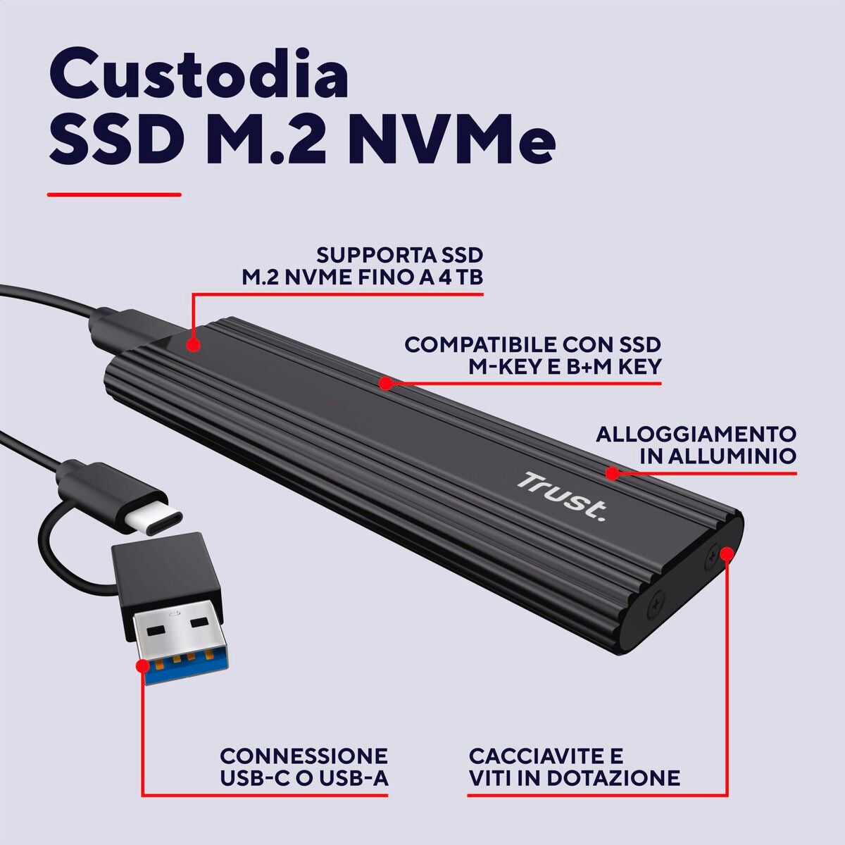 TRUST Boitier compact USB-C/A pour carte SSD