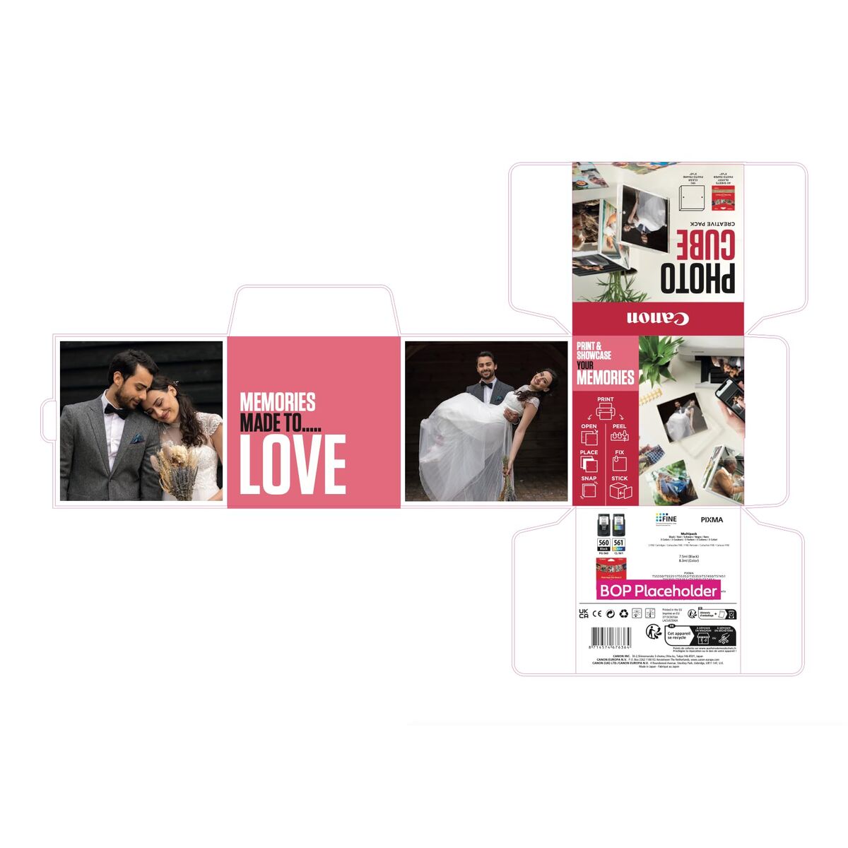 CANON pp-201 Ink Cartridge 5x5 Photo Cube Creative Pack White Pink