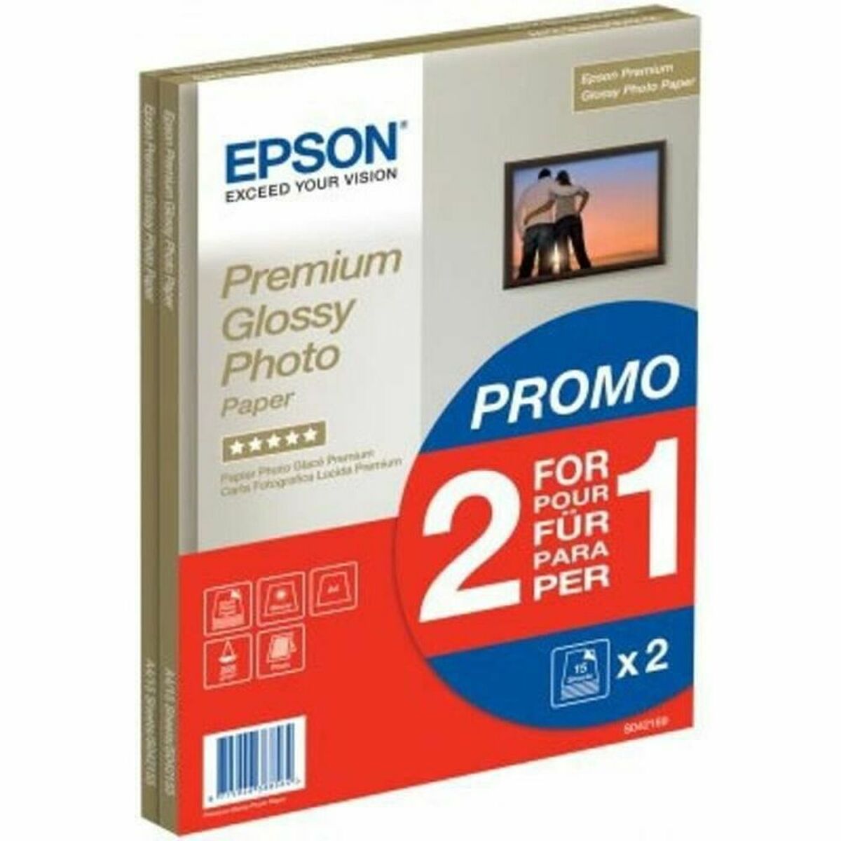 EPSON PREMIUM brillant photo  papier inkjet 255g/m2 A4 2x15 feuilles pack de 1 BOGOF