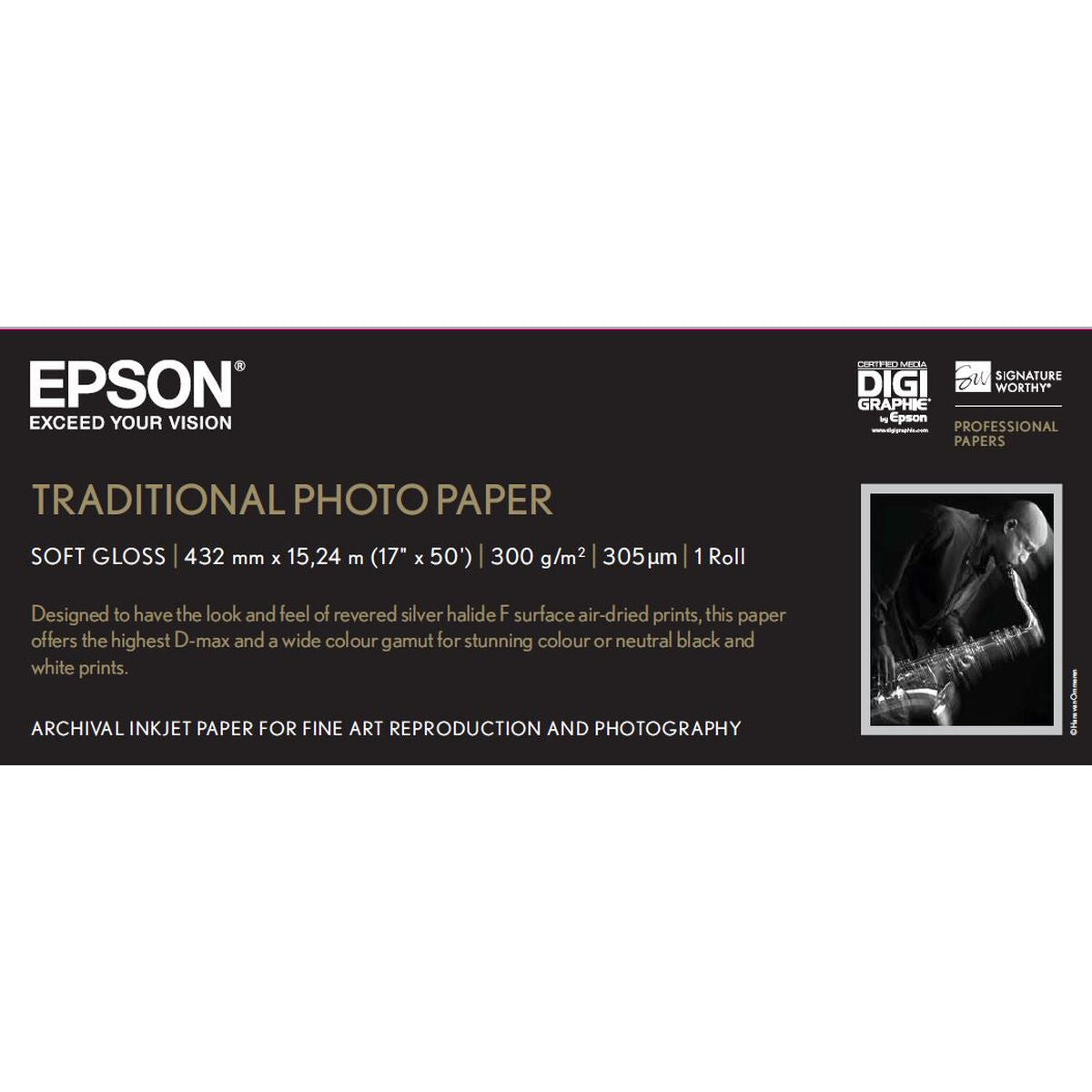 EPSON S045054 Traditional photo  papier inkjet 330g/m2 432mm x 15m 1 rouleau pack de 1