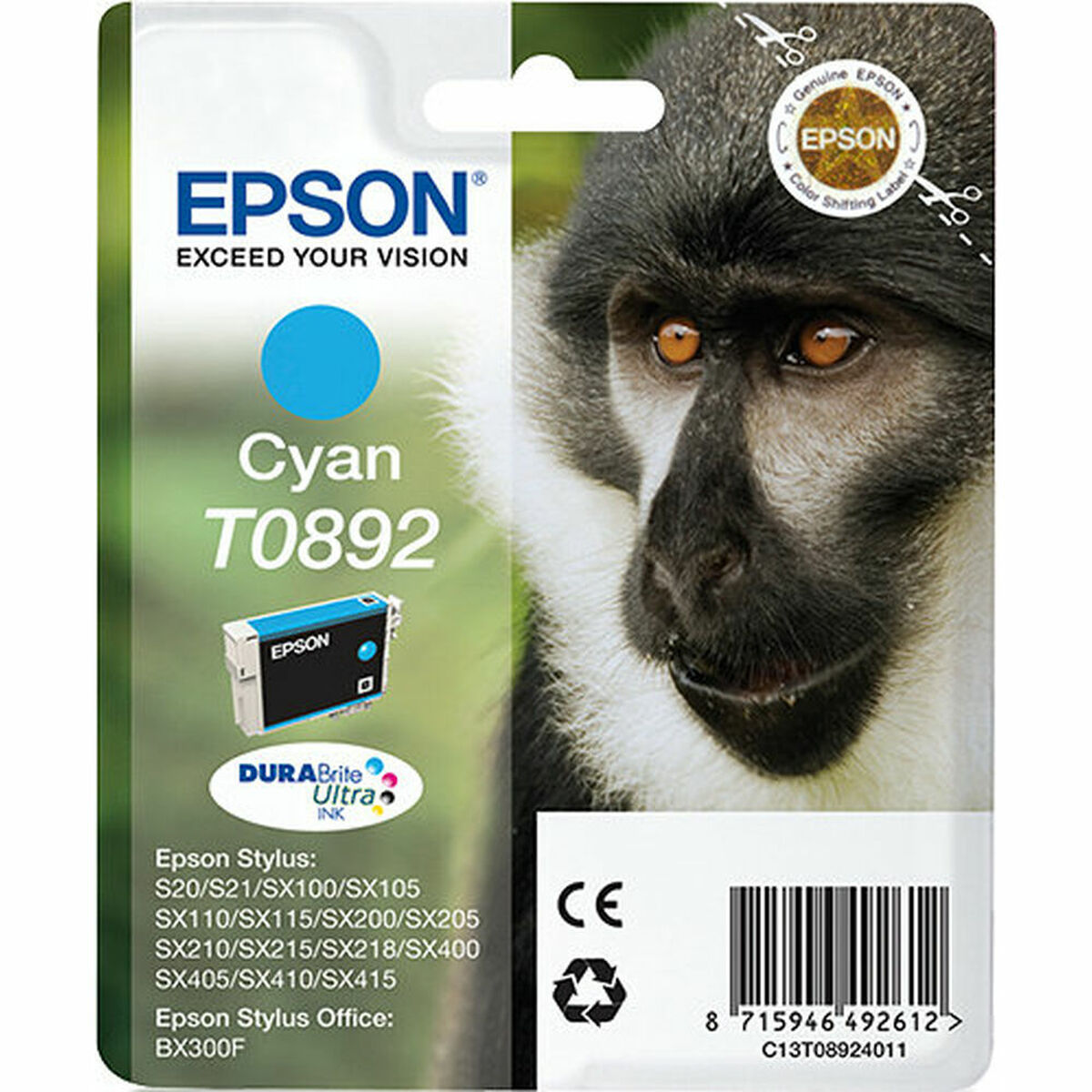 EPSON 1LB T0892 ink cartridge cyan low capacity 3.5ml 1-pack blister without alarm