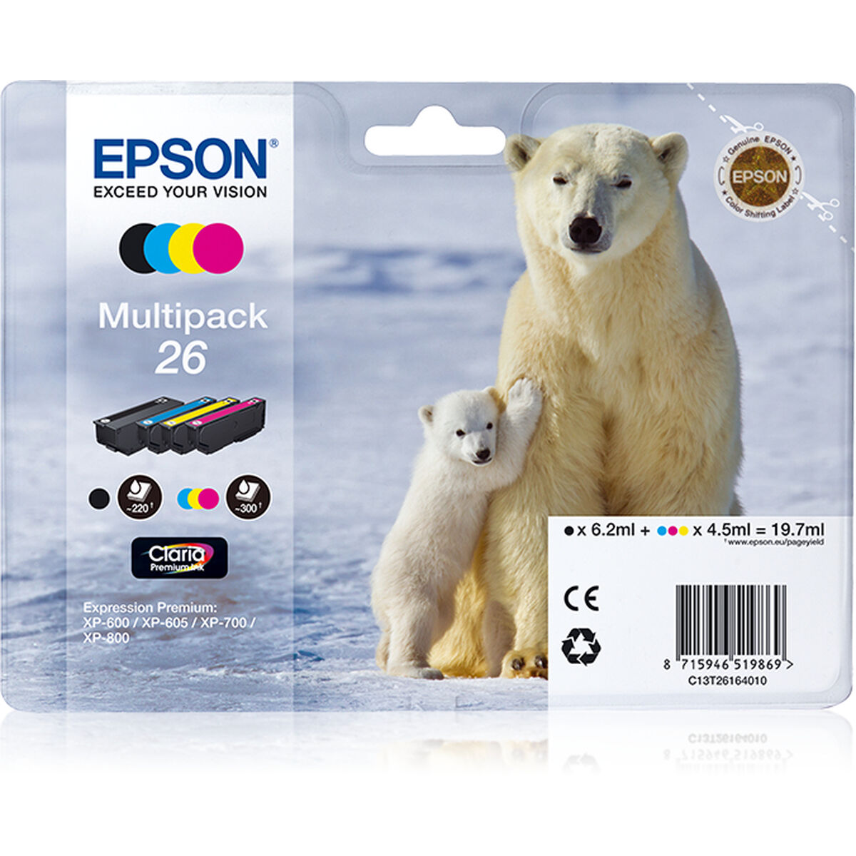 EPSON 3LB 26 ink cartridge black and tri-colour standard capacity 19.7ml 1-pack blister without alarm