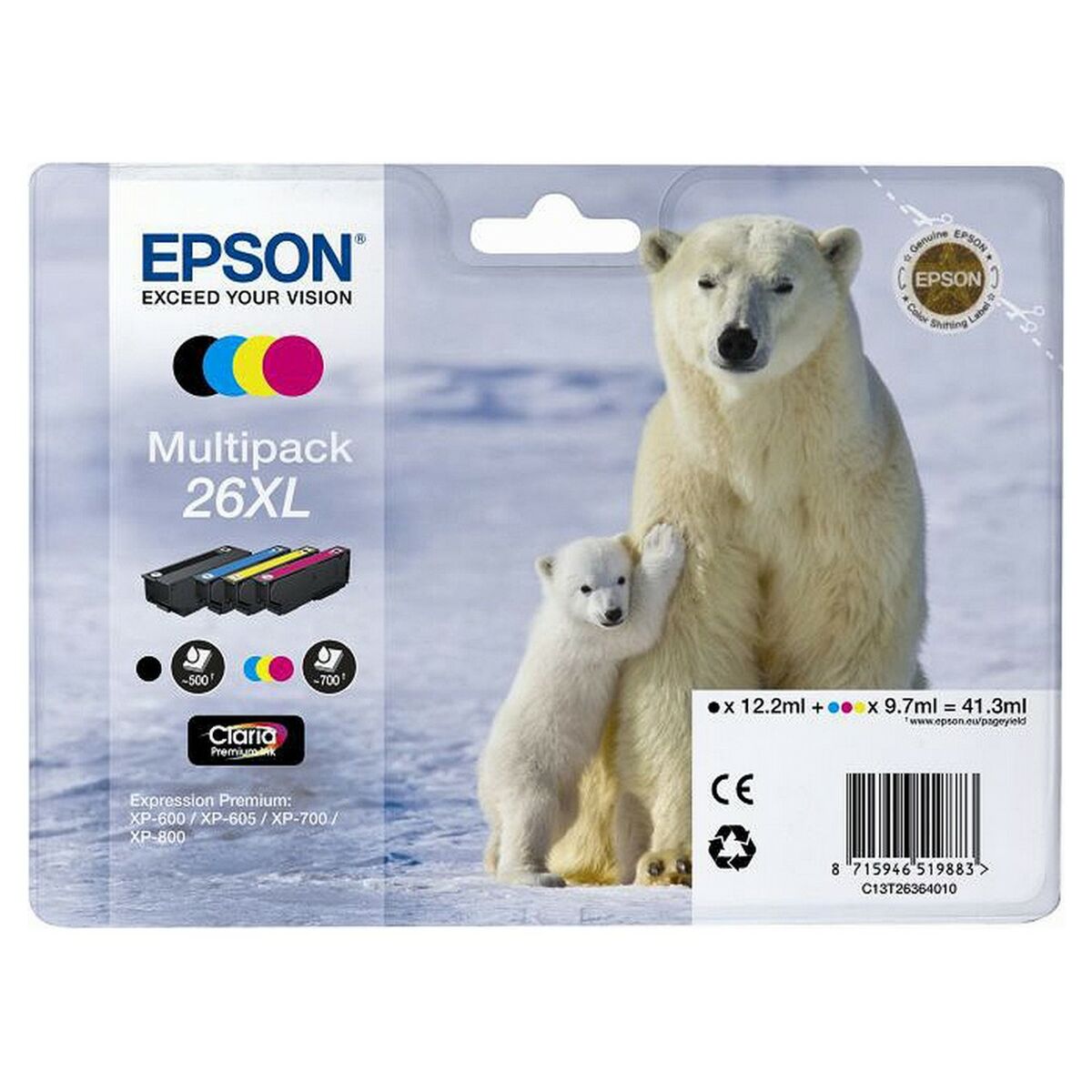 EPSON 3LB 26XL ink cartridge black and tri-colour high capacity 41.3ml 1-pack blister without alarm