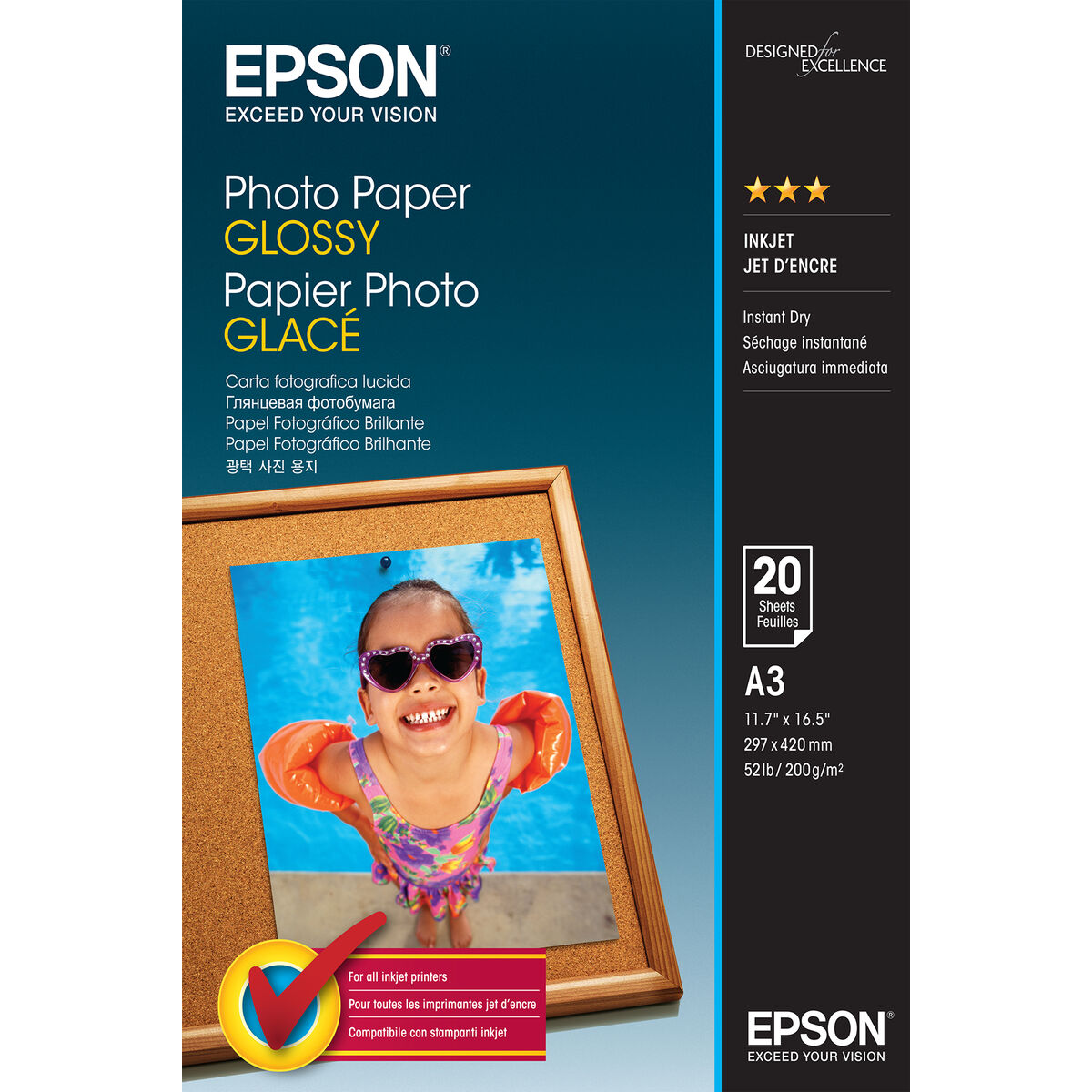 EPSON PHOTO  papier brillant A3 20 feuilles pack de 1
