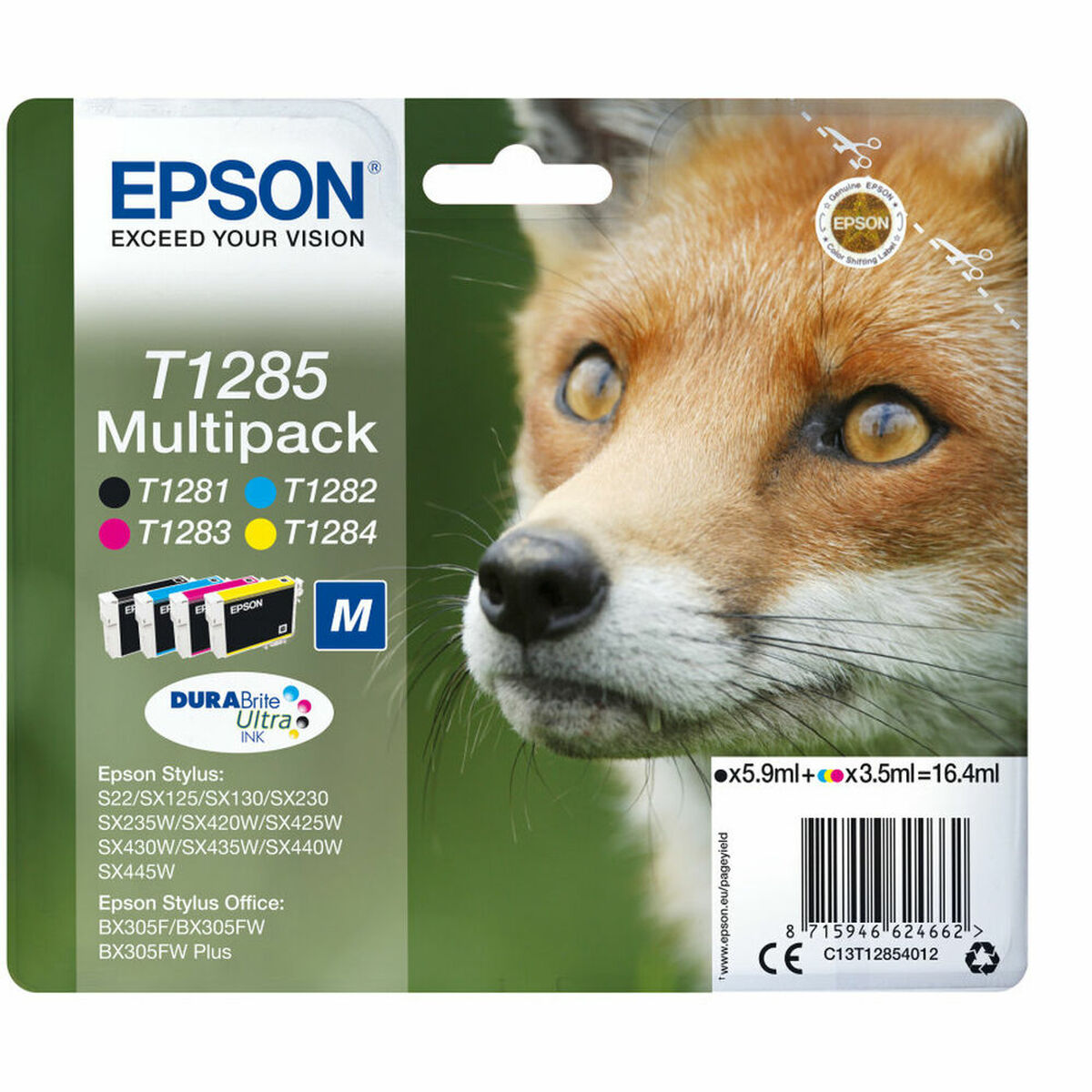 EPSON 2LB T1285 ink cartridge black and tri-colour standard capacity 5.9ml and 3 x 3.5ml 4-pack RF-AM blister w/s