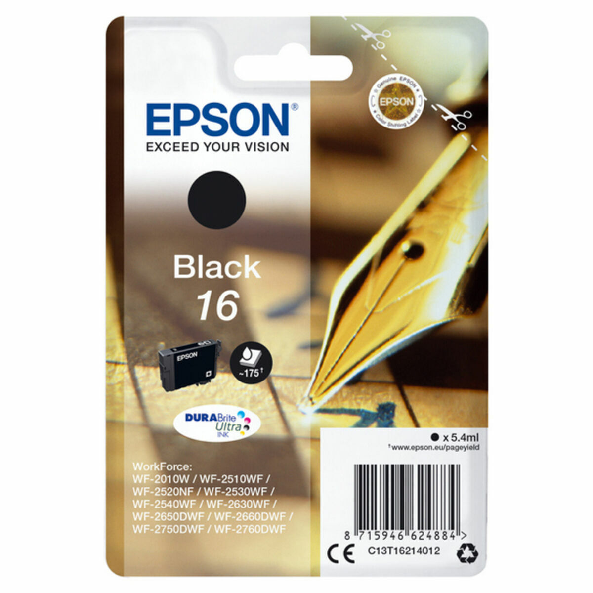 EPSON 6LB 16 ink cartridge black standard capacity 5.4ml 175 pages 1-pack RF-AM blister w/s