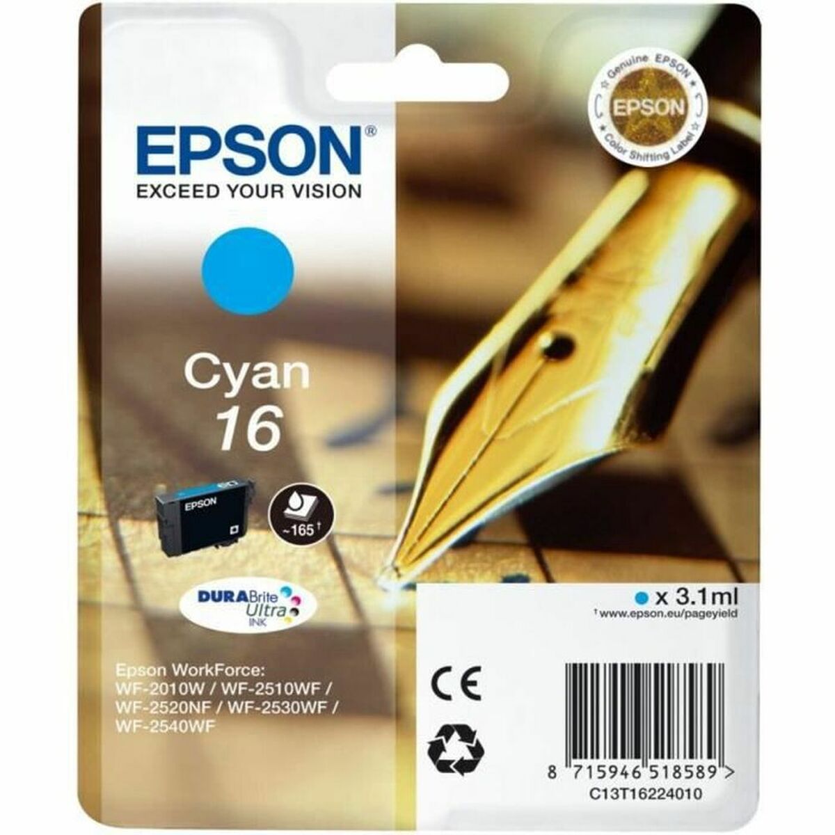 EPSON 1LB 16 ink cartridge cyan standard capacity 3.1ml 165 pages 1-pack RF-AM blister w/s