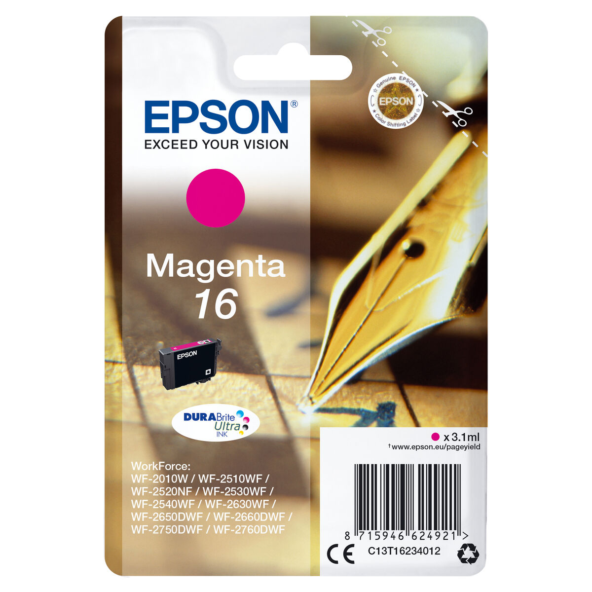 EPSON 1LB 16 ink cartridge magenta standard capacity 3.1ml 165 pages 1-pack RF-AM blister w/s