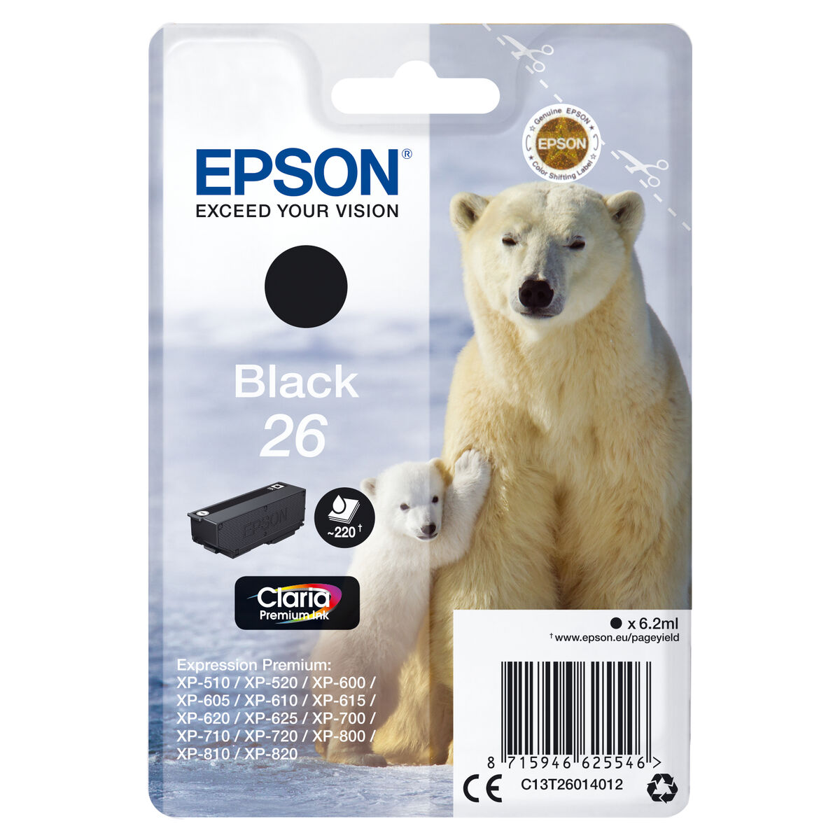EPSON 4LB 26 ink cartridge black standard capacity 6.2ml 220 pages 1-pack RF-AM blister w/s