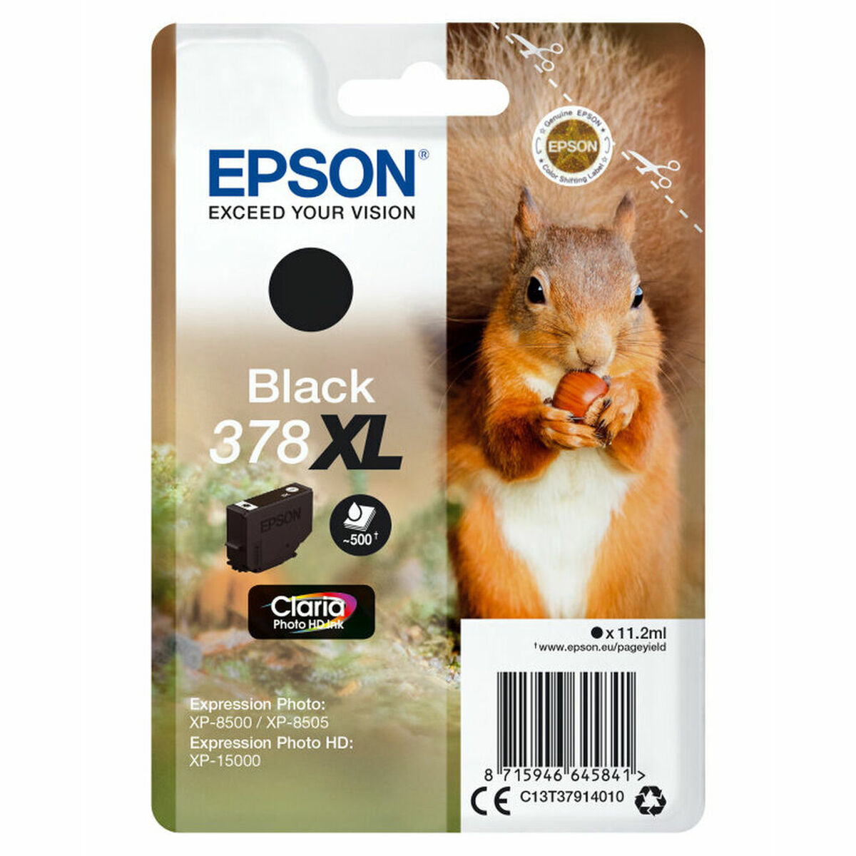 EPSON 5LB Singlepack Black 378XL Squirrel Clara Photo HD Ink