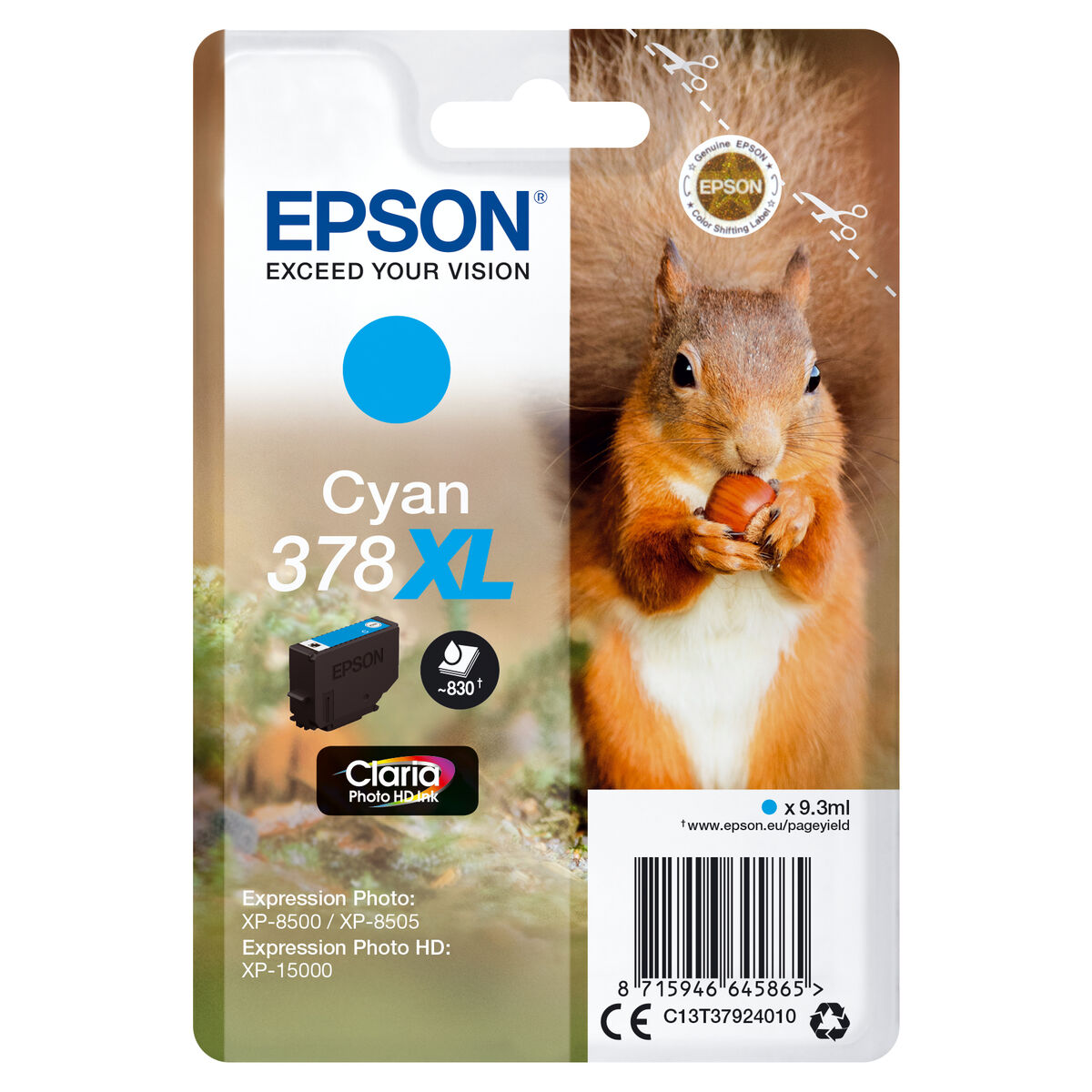 EPSON 1LB Singlepack Cyan 378XL Squirrel Clara Photo HD Ink