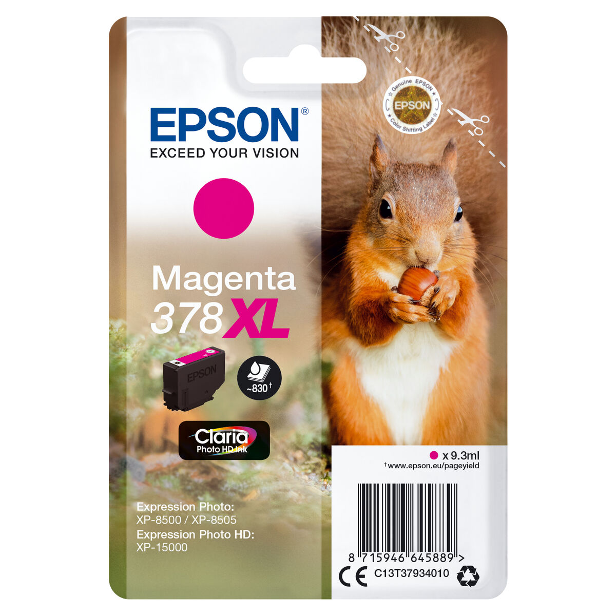 EPSON 4LB Singlepack Magenta 378XL Squirrel Clara Photo HD Ink