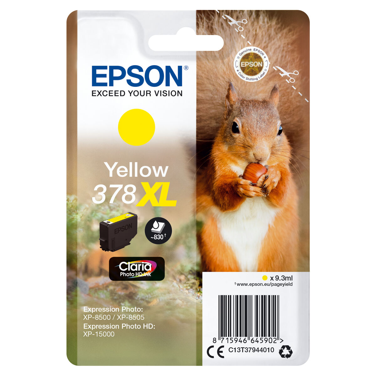EPSON 4LB Singlepack Yellow 378XL Squirrel Clara Photo HD Ink