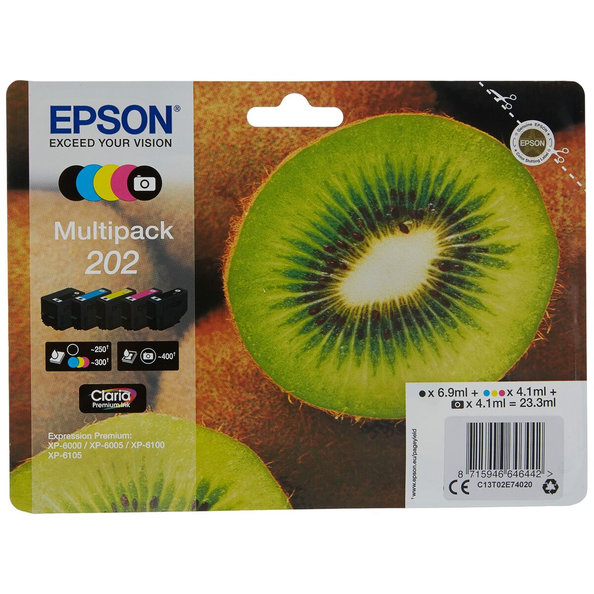 EPSON 1LB 202 Mpack Ink Cartridge PBK BK C M Y with security w/s