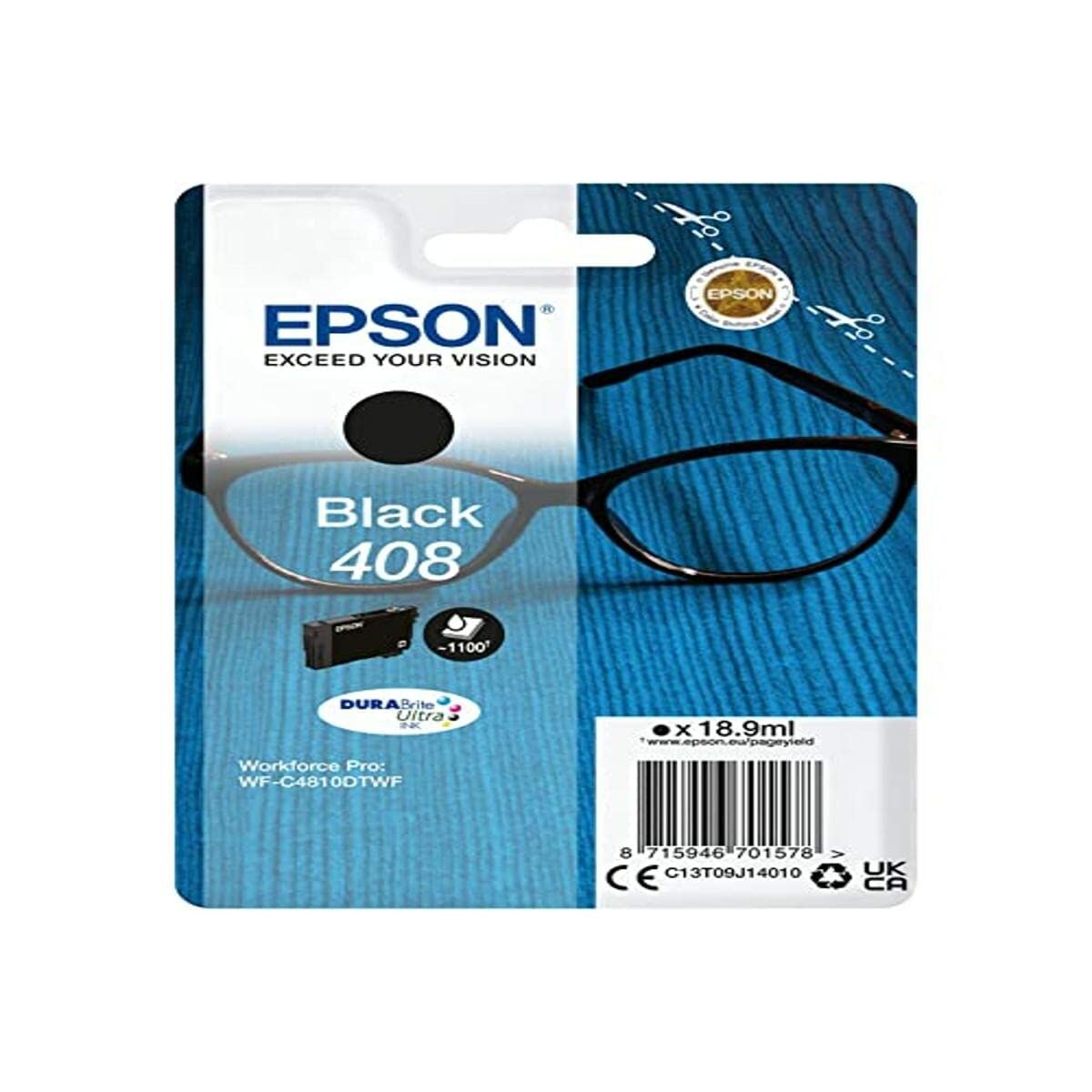 EPSON 4LB Singlepack Black 408 DURABrite Ultra Ink