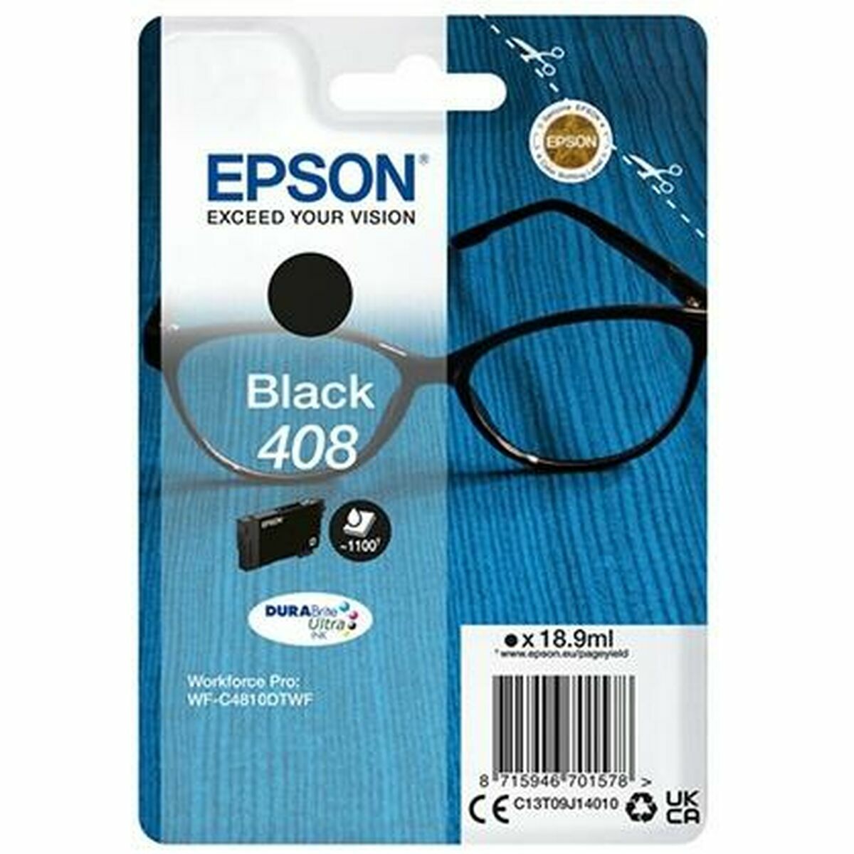 EPSON 4LB Singlepack Black 408 DURABrite Ultra Ink