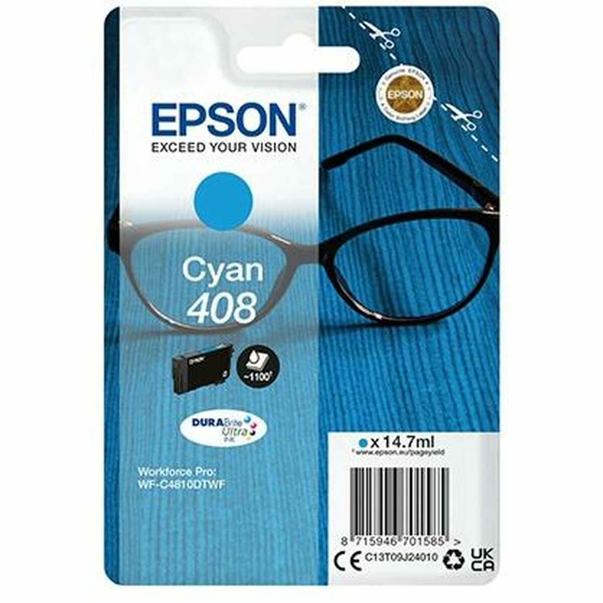 EPSON 6LB Singlepack Cyan 408 DURABrite Ultra Ink