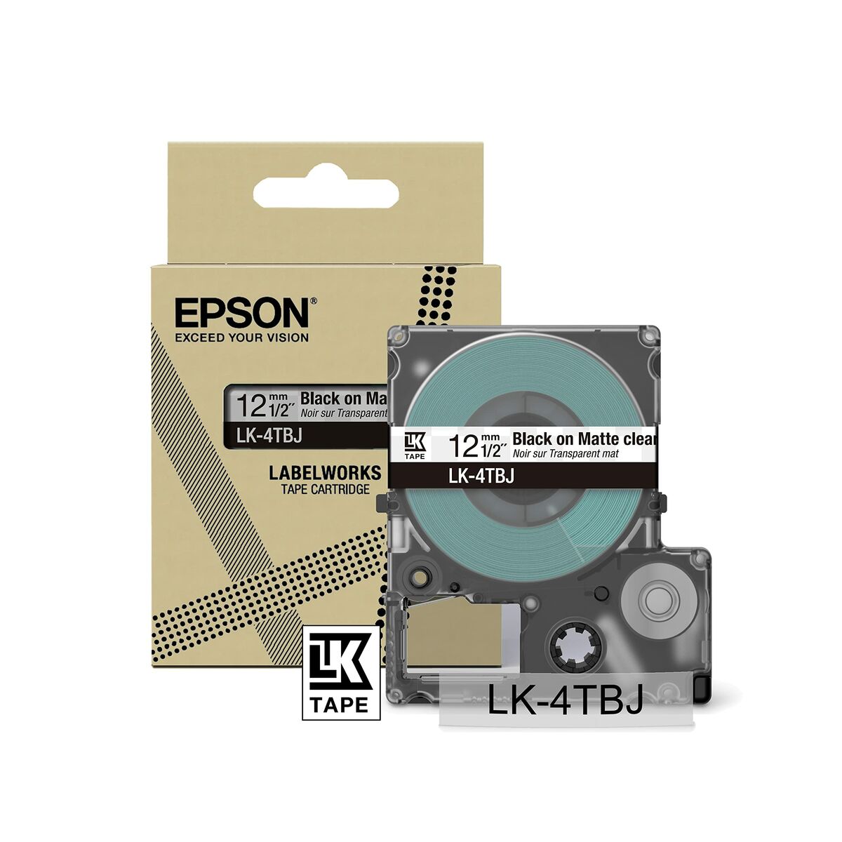 EPSON Matte Tape Clear/Black 12mm 8m LK-4TBJ