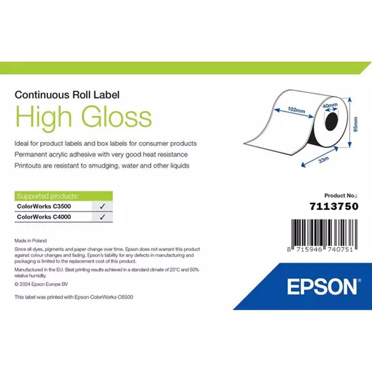 Epson High Gloss Label Imprimante d'étiquette adhésive