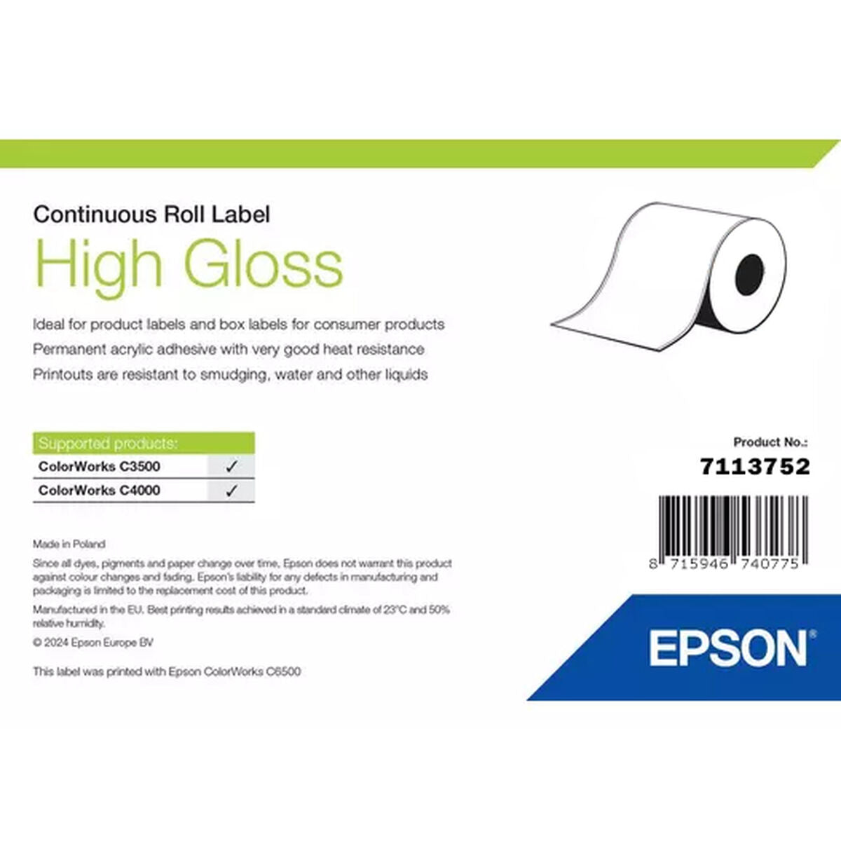 Epson High Gloss Label Imprimante d'étiquette adhésive
