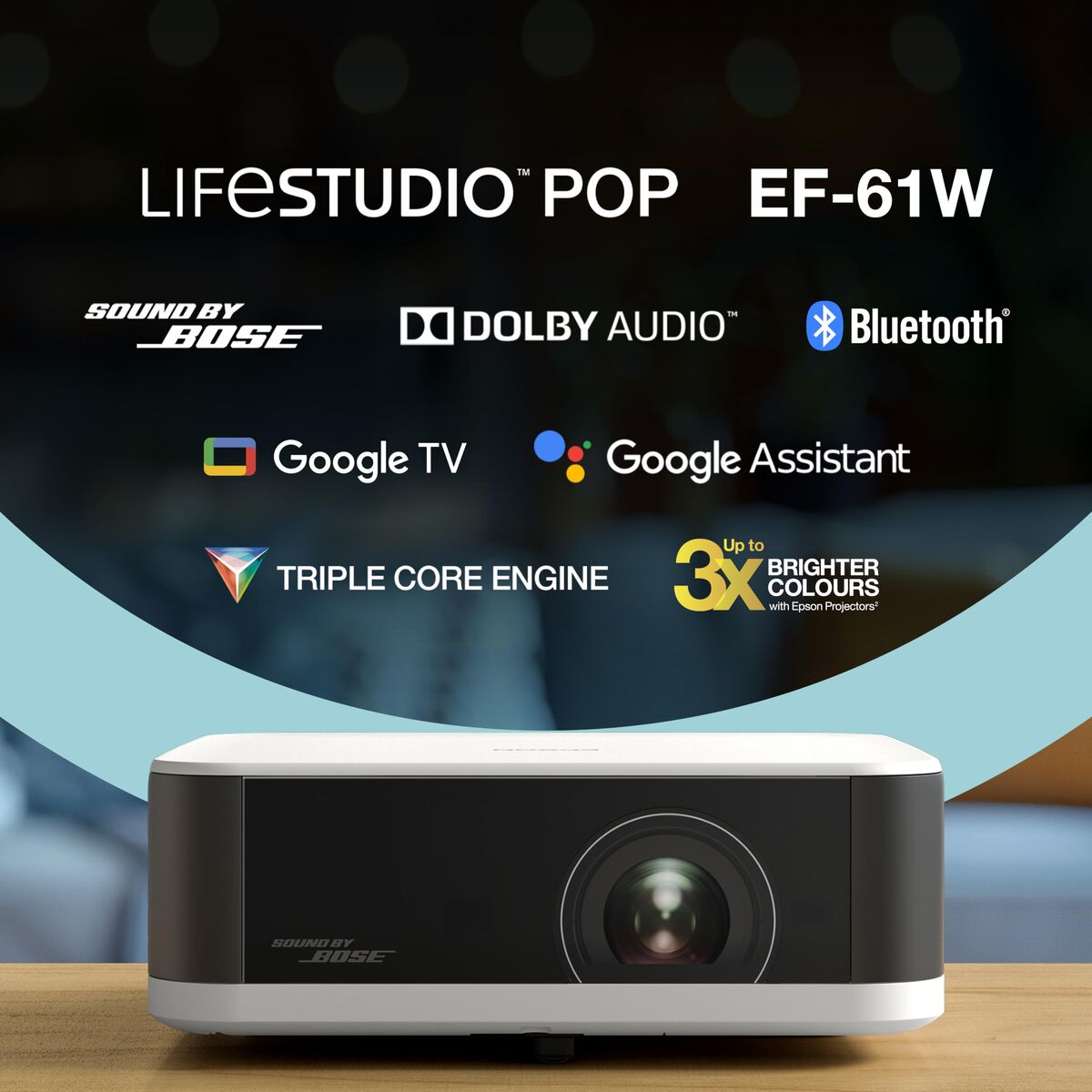 EPSON Lifestudio Pop EF-61W - Projecteur 3LCD - portable - 700 lumens -  Full HD 16:9 wireless  Bluetooth - Blanc diamant