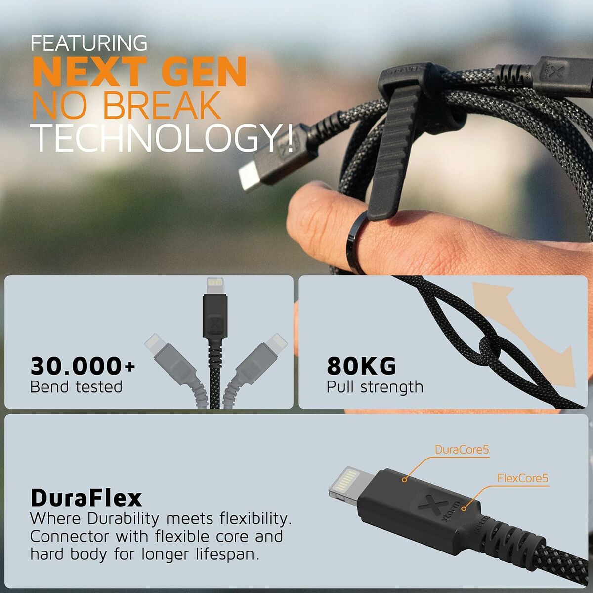 XTorm Cordon USB Type-C vers Lightning Next Gen 1,5 m, noir