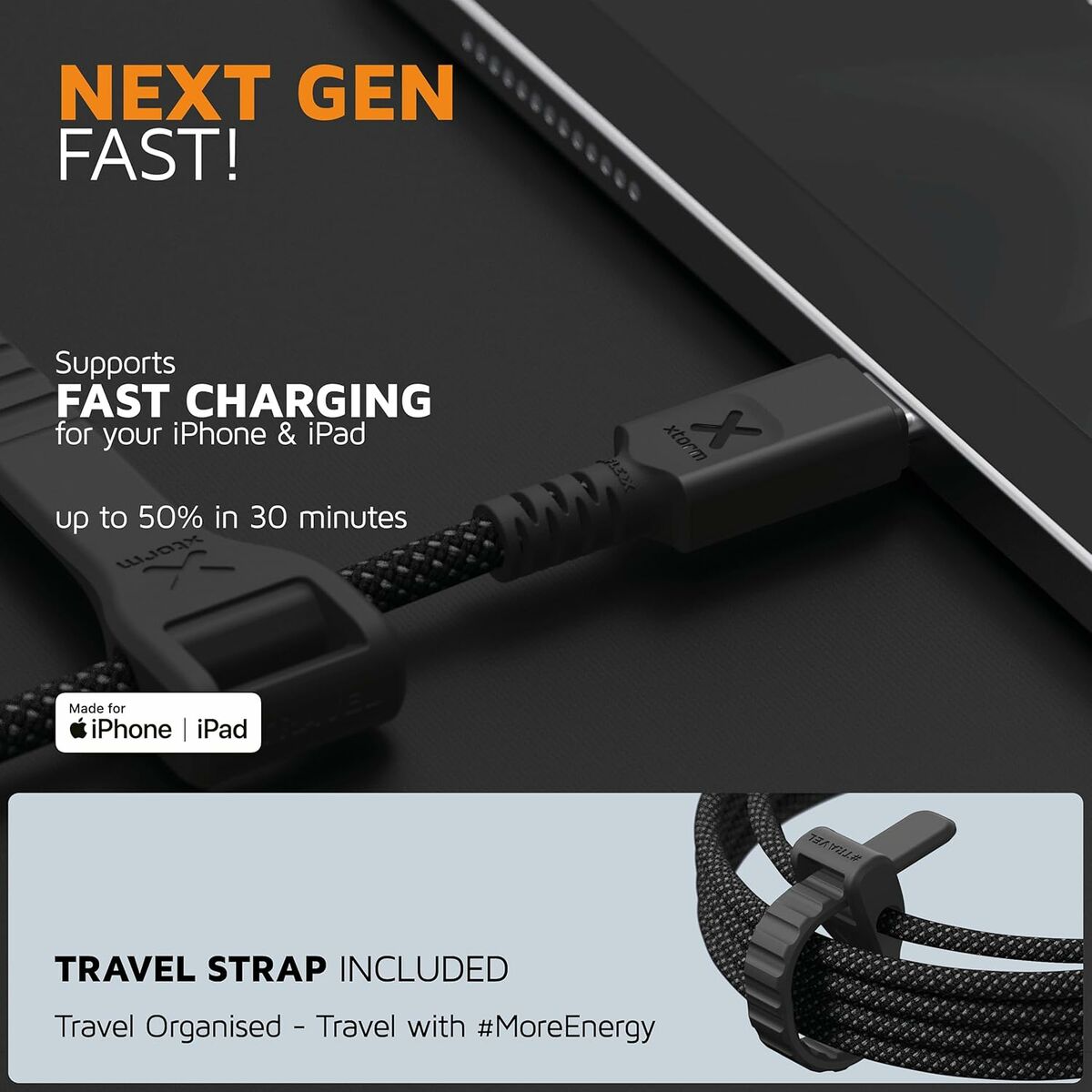XTorm Cordon USB Type-C vers Lightning Next Gen 1,5 m, noir