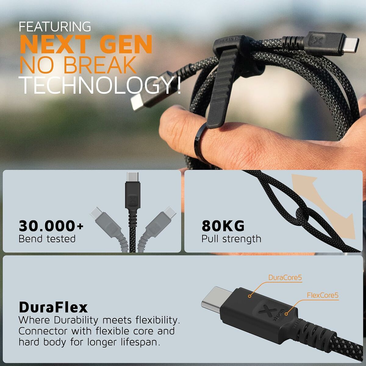 XTorm cordon USB Type-C PD Next Gen Ultra 240W 1,5 m, noir