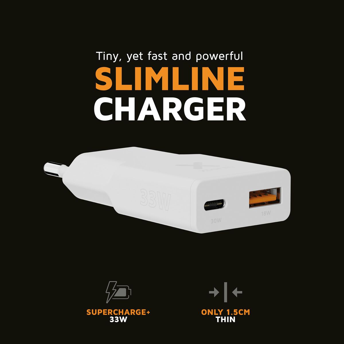 XTORM Chargeur mural slim XG2SL033 33 W 2 ports USB-A USB-C PD certifié GRS