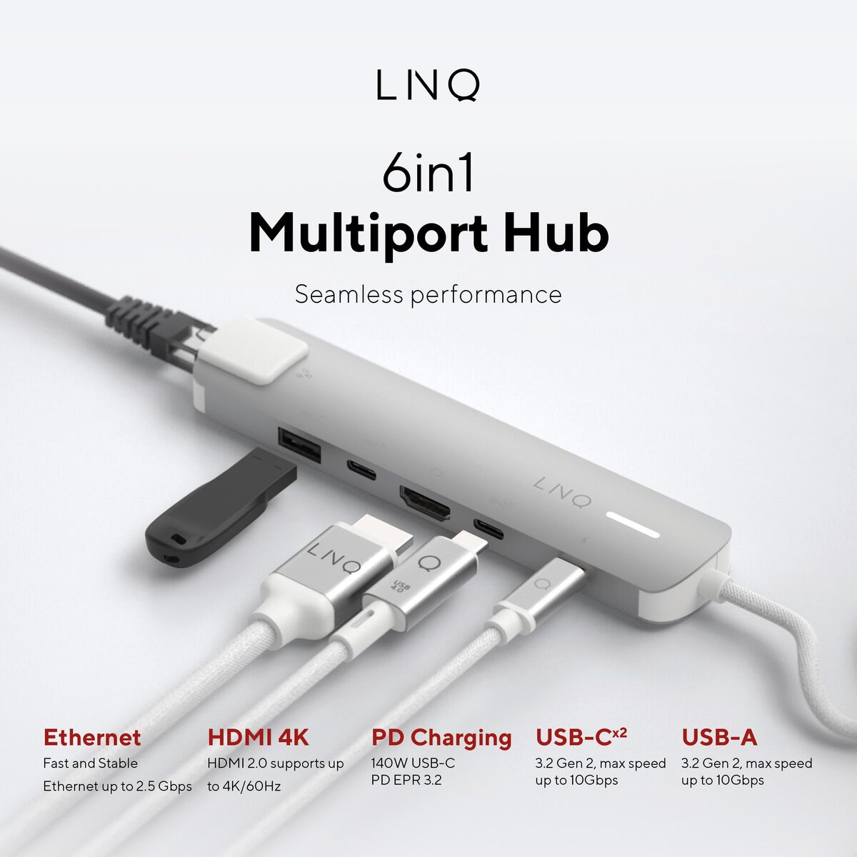 LINQ Hub multiport 6-en-1 Pro USB-C 10 Gbps 4K HDMI
