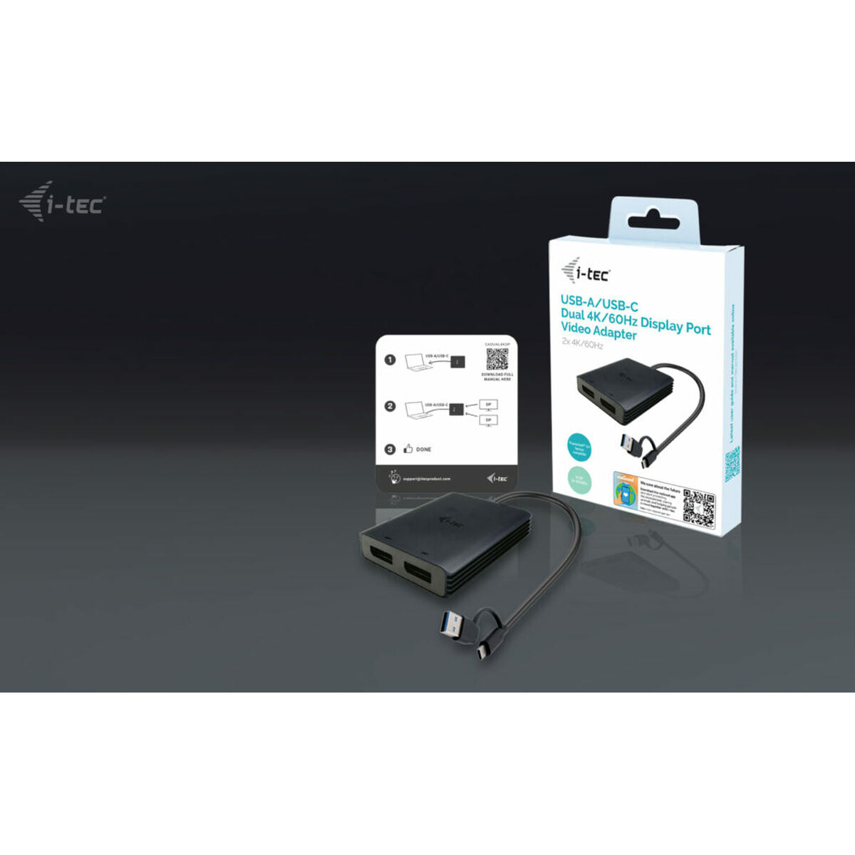 I-TEC USB-A/USB-C Dual 4K DP Video Adapter 2x 4K DP Display Adapter with DisplayLink Chip 6950