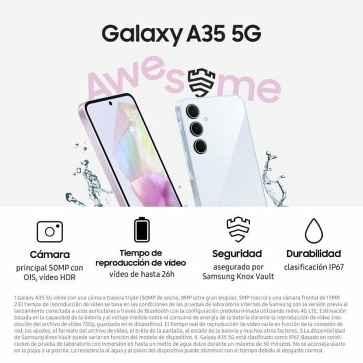 Samsung A356 Galaxy A35 5G (Double Sim - 6.6", 128 Go, 6 Go RAM) Rose