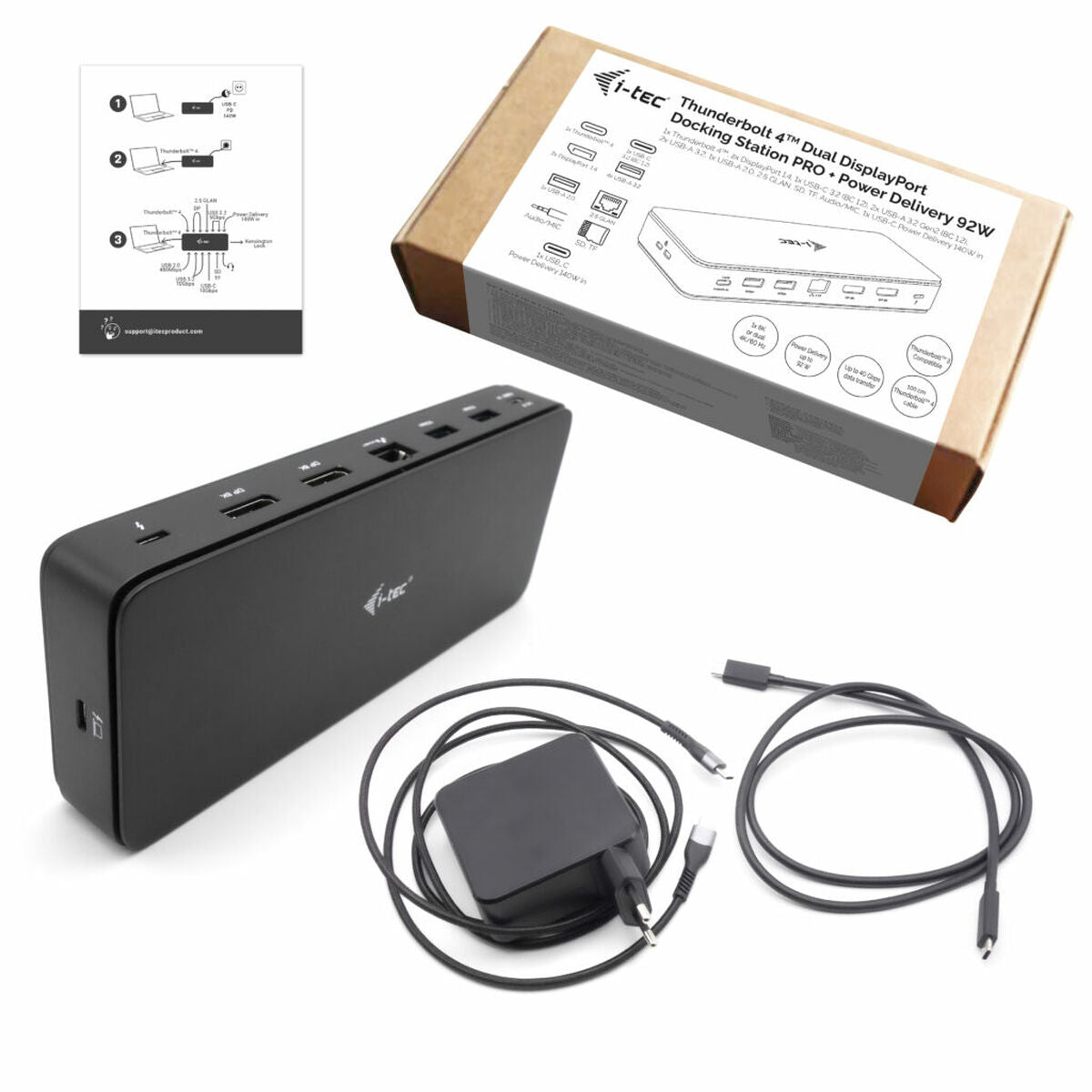 I-TEC Thunderbolt 4 2x Display Dock Generation 3 7x USB + thereof 1x TB4 2.5GLAN PD 92W 1m TB4 Cable SD/TF cardreader 3.5 mm Audio