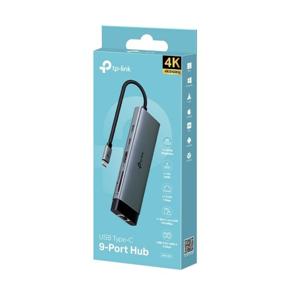 TP-LINK USB Type-C 9-Port Hub 1x USB-C Connector 1x HDMI 4K 60Hz Port 1x USB-C PD 100W Port 1x RJ45 1000Mbps Port