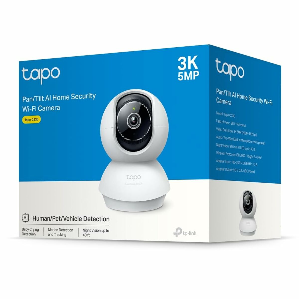 TP-LINK Pan/Tilt AI Home Security Wi-Fi Camera 3K 5MP 2880x1620 2.4GHz