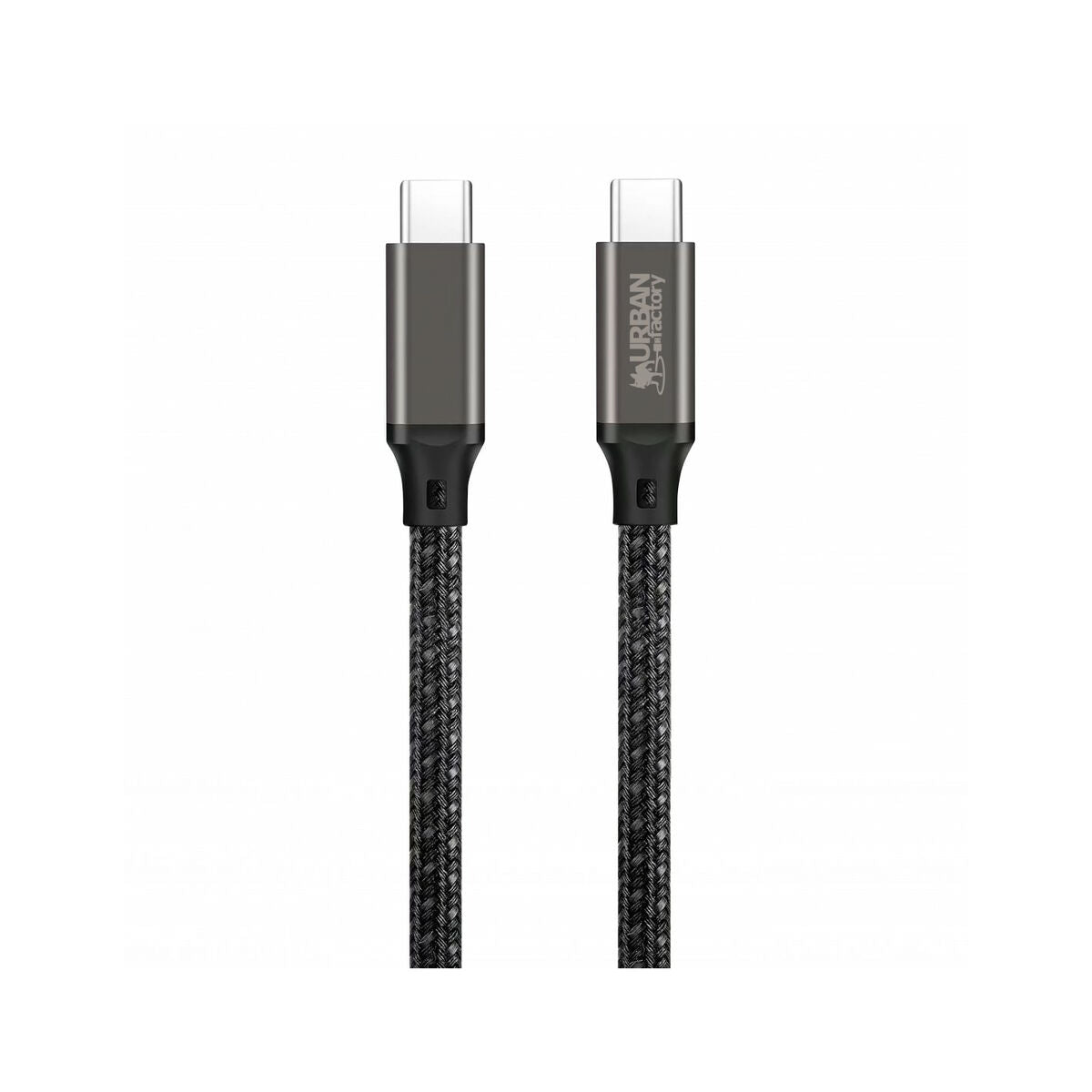 URBAN FACTORY E-Mark USB-C to USB-C cable 2m Over-molded head with a space gray aluminum finish E-Mark standard