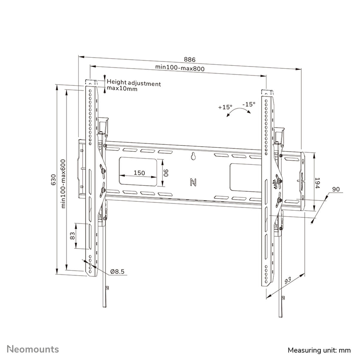 NEOMOUNTS WL35-750BL18 Support mural inclinable pour écran 43-98p- robuste - verrouillable - installation rapide - TÌV
