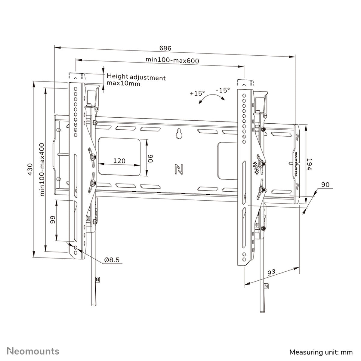 NEOMOUNTS WL35-750BL16 Support mural inclinable pour écran 42-86p- robuste - verrouillable - installation rapide - TÌV