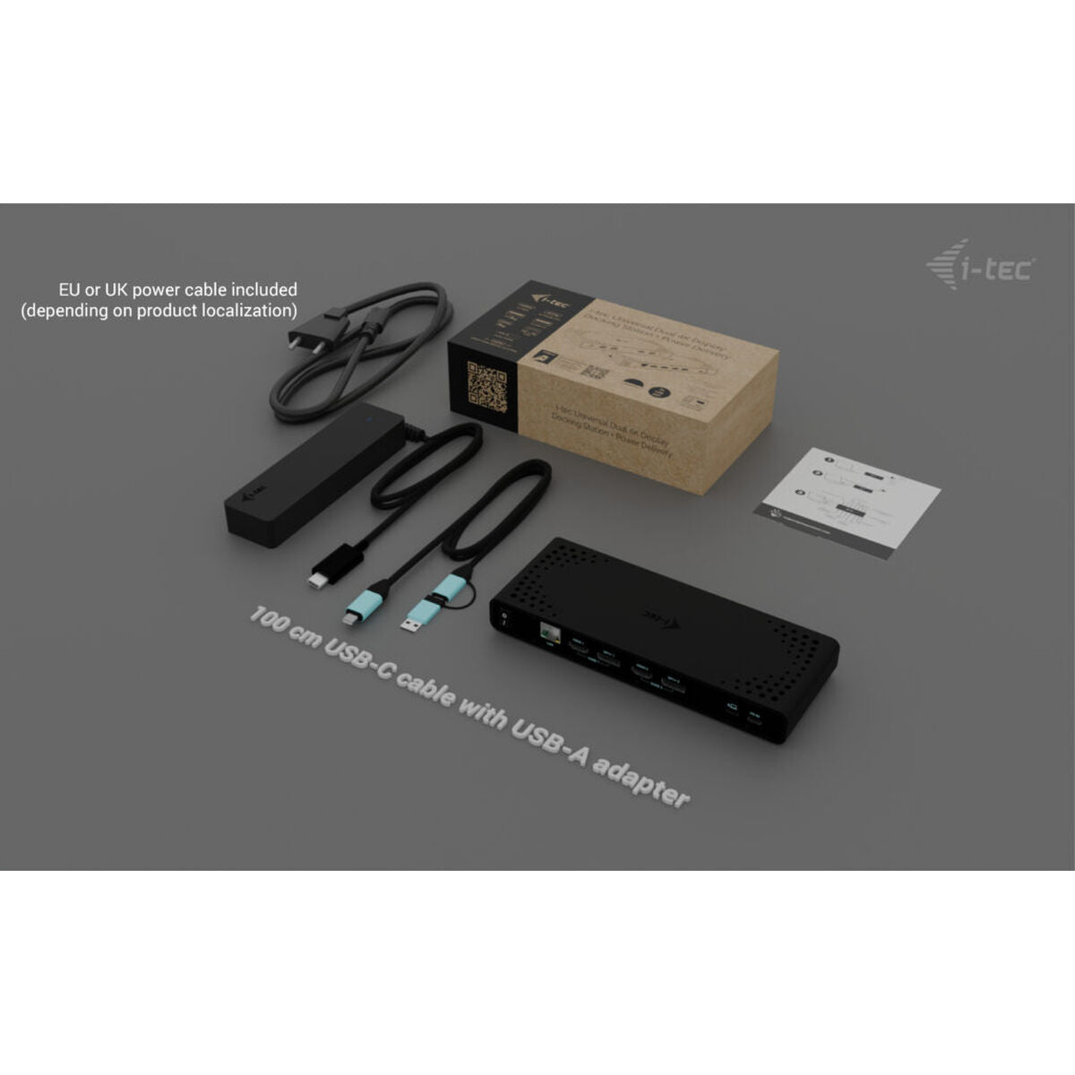 I-TEC Universal Dual 4K Display Docking Station PD 85W + USB-C Charger 100W