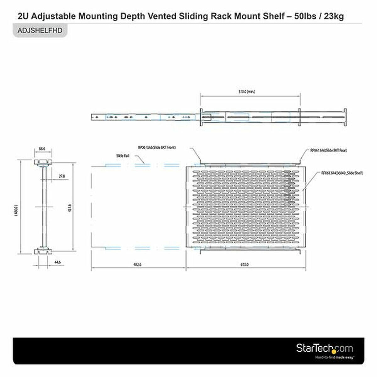 2U Sliding Vented Rack Mount Shelf