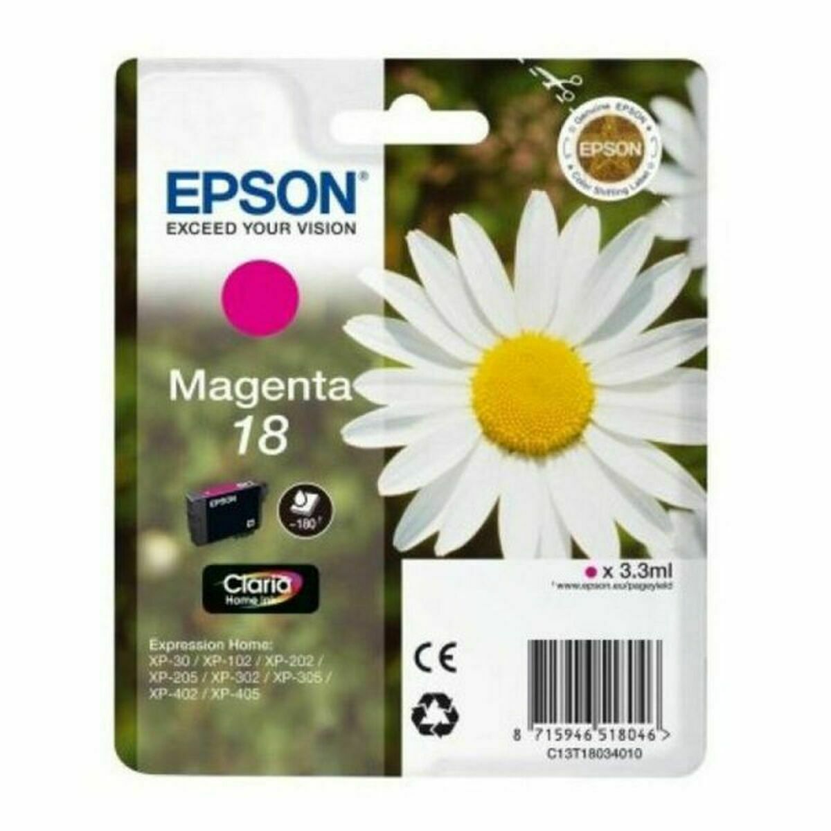 EPSON 1LB 18 ink cartridge magenta standard capacity 3.3ml 180 pages 1-pack RF-AM blister w/s