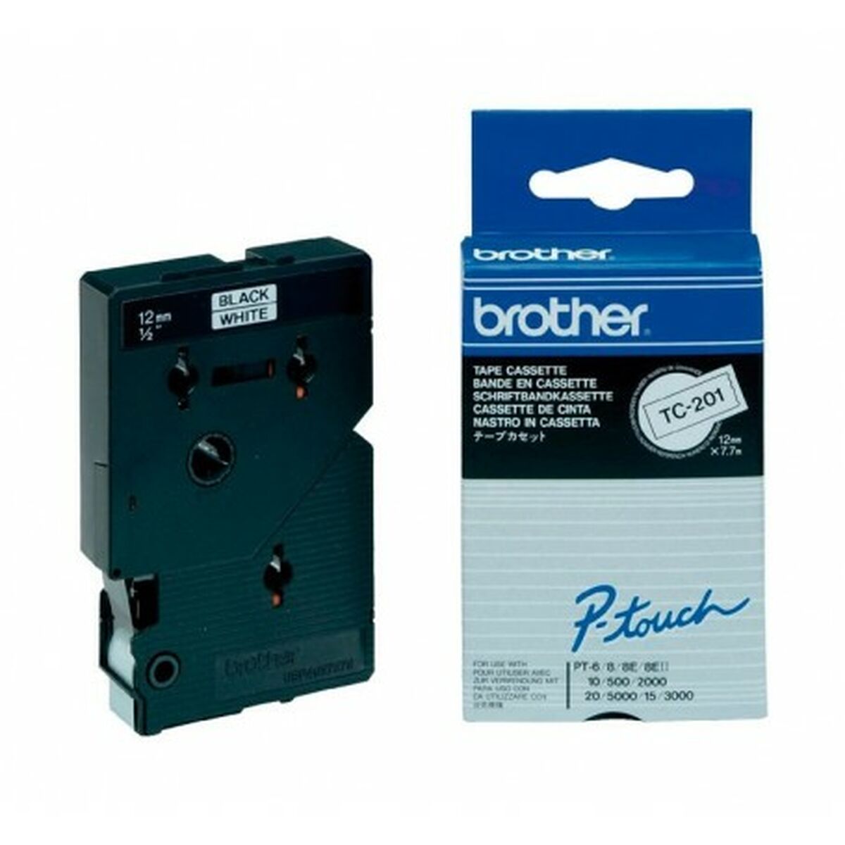 BROTHER P-TOUCH TC-201 noir sur blanc 12mm