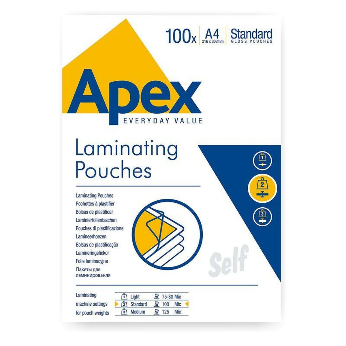 FELLOWES APEX POCHETTES A4 125 MIC 100PK