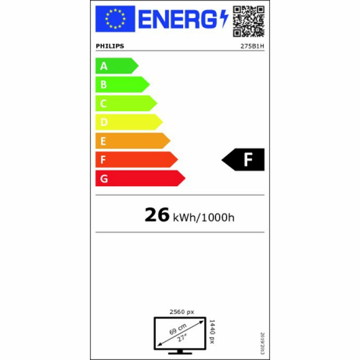 PHILIPS 275B1H/00 B Line 68.6cm 27p LCD IPS QHD 2560x1440 16:9 1000:1 300cd/m2 4ms GtG HDMI DP DVI-D