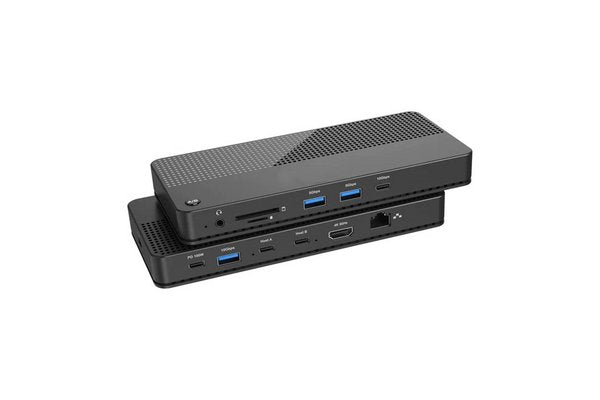 KVM 2 ports HDMI avec docking station intégrée GigaLAN USB-A + Chargeur.PD 100W