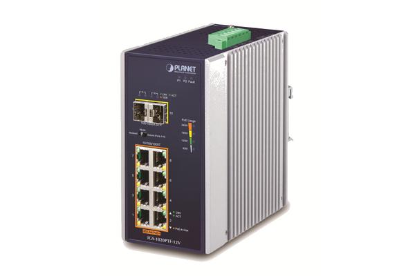 PLANET IP30 Ind 8-P 10/100/1000T Non-géré Gigabit Ethernet (10/100/1000) Connexion Ethernet, supportant l'alimentation via ce port (PoE) Bleu, Blanc