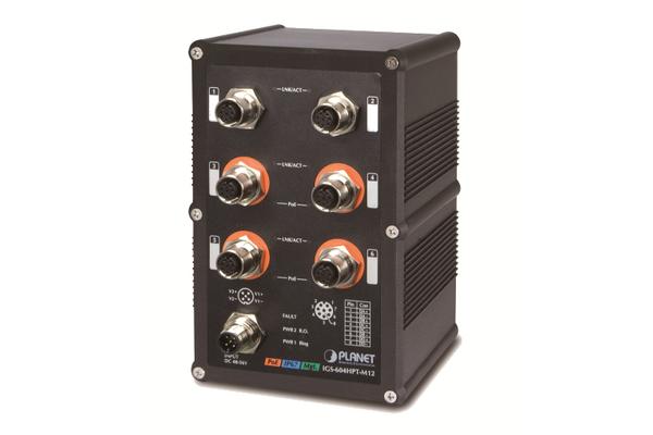 PLANET IGS-604HPT-M12 commutateur réseau Géré L2+ Connexion Ethernet, supportant l'alimentation via ce port (PoE) Noir